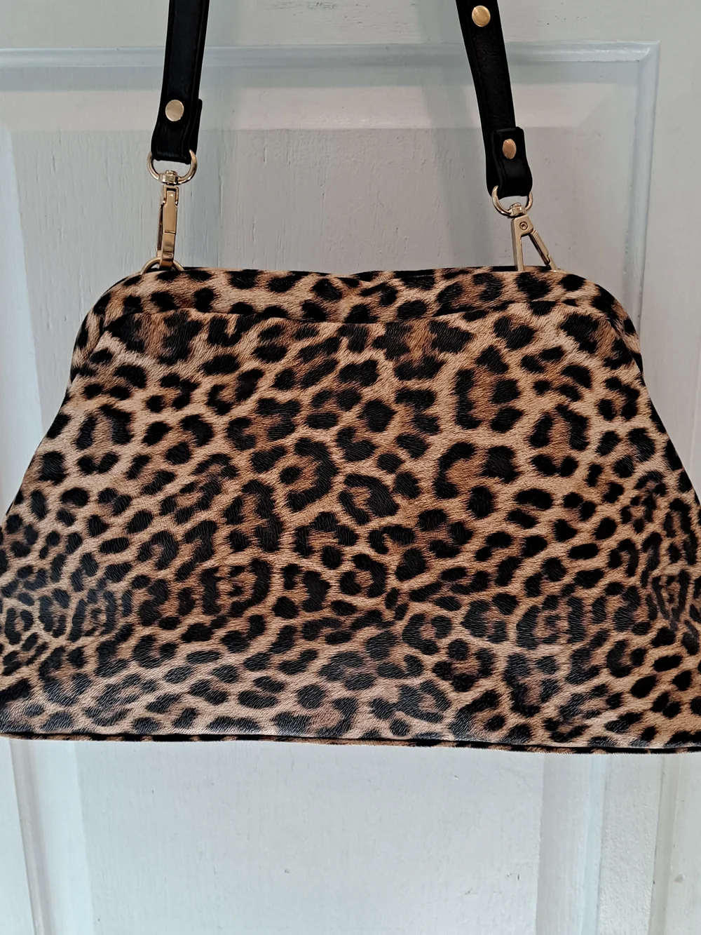 WILD Leopard Textured PU Print Shoulder Clutch Bag Black & Brown Lightweight